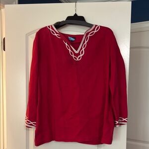 Talbots Red and White 3/4 Sleeve Blouse